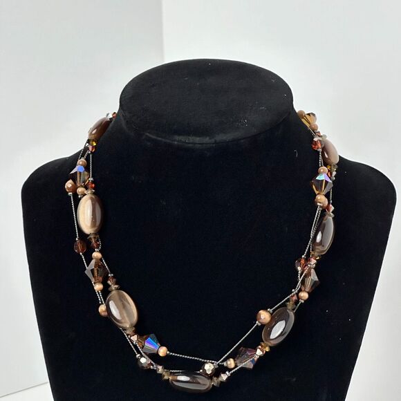 Dabby Reid Copper Tone Chain Beaded Statement Necklace Multi Strand Jewelry - Picture 9 of 16
